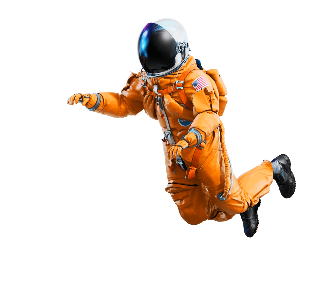 A floating astronaut in a space suit